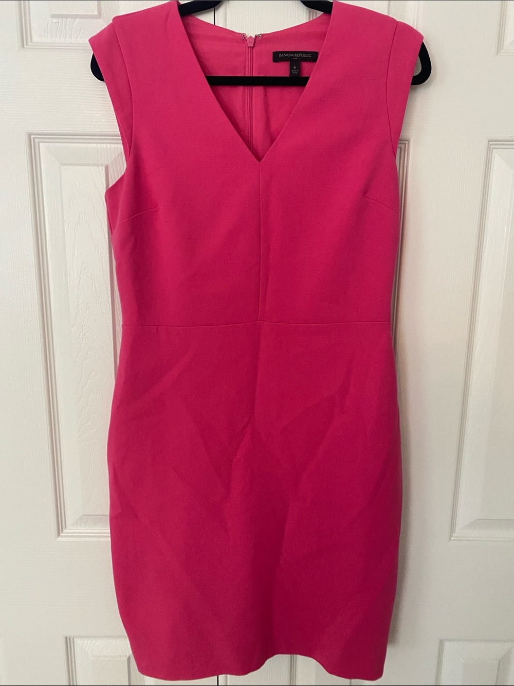 Banana Republic Hot Pink V-Neck Midi Sheath Dress